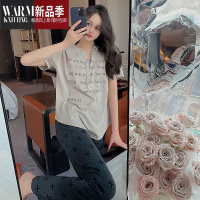 SHANCHAO简约字母睡衣女款高级感家居服套头套装可外穿夏季网红风