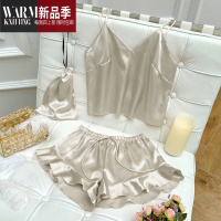 SHANCHAO法式睡衣女夏薄款性感真冰吊带背心短裤套装高级感家居服