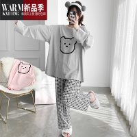 SHANCHAO情侣卡通睡衣男女大码长袖长裤套装简约胖mm200斤宽松家居服