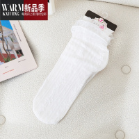 SHANCHAO黑白色蕾丝袜子女薄款网纱ins潮夏天凉鞋袜子仙女花边短袜女