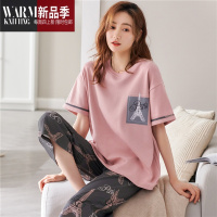 SHANCHAO大码睡衣夏款女短袖2023年新款棉质胖mm200斤家居服套装