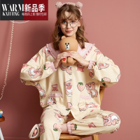 SHANCHAO睡衣女棉质长袖家居服女士2023年新品可爱娃娃领套装