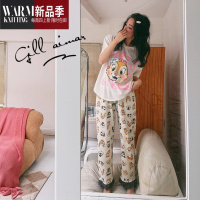 SHANCHAOGill Aimar可爱卡通松鼠睡衣女短袖长裤花边家居服套装