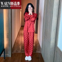 SHANCHAO冰丝睡衣女款红色本命年家居服秋季女士高级感大码网红风套装