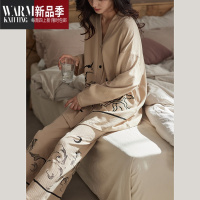 SHANCHAO睡衣女长袖2023年新款印花华夫格可外穿家居服套装