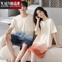 SHANCHAO2套价 睡衣情侣夏季薄款短袖睡裙女家居服甜美大码男款套装夏