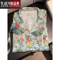 SHANCHAO伦敦奢华 睡衣套装女国风花鸟图印花100D冰岛丝家居服