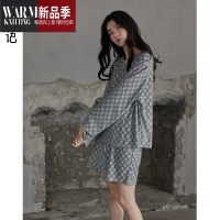 SHANCHAO2023新款睡衣女针织棉提花长袖短裤家居服女士夏天套装