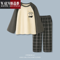 SHANCHAO情侣睡衣女柔软长袖家居服宽松大码格子长裤男士睡衣套装