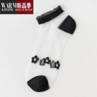 SHANCHAO袜子女夏季超薄玻璃丝水晶袜底透明丝袜ins亮丝花朵夏天短袜
