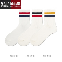 SHANCHAO日系白色袜子女ins潮女士中筒袜条纹运动袜短袜学院风