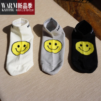 SHANCHAO袜子女士短袜夏季薄款韩版可爱笑脸袜潮百搭白色短筒袜