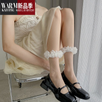 SHANCHAO白丝女夏季超薄透肉蕾丝花边黑色短袜堆堆袜日系jk甜色小腿袜