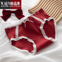 SHANCHAO甜欲洛丽塔大红色内裤女可爱甜美少女三角裤内裆中腰女士内裤