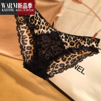 SHANCHAO欧美性感蕾丝豹纹女士内裤舒适冰丝拼接蕾丝透气薄款三角裤