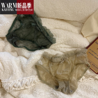 SHANCHAO复古绿浪漫小性感网纱蕾丝蝴蝶结内裤两条装薄款法式女三角裤