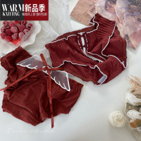 SHANCHAO酒红系内裤~法式少女甜美小清新蝴蝶结翅膀暗纹冰丝夏季薄三角裤