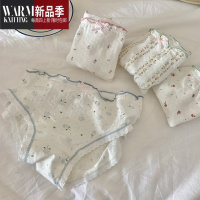 SHANCHAO田园碎花少女内裤蕾丝花边中腰裆三角裤女士短裤