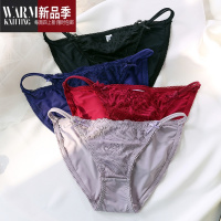 SHANCHAO4条 内裤女冰丝裆低腰薄款性感刺绣蕾丝大码女内裤三角裤