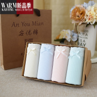 SHANCHAO4条装日系100内裤女中腰质面料大码少女蕾丝三角短裤