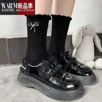 SHANCHAO木耳边袜子女中筒短筒黑色带钻蝴蝶结薄款短袜jk小腿袜