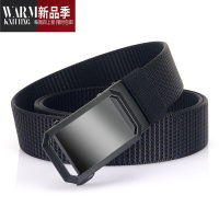 SHANCHAO2023新款男士皮带百搭工装休闲帆布尼龙皮带无牙无孔自动扣裤腰带