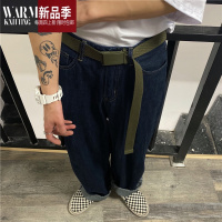 SHANCHAO韩版ins网红同款百搭纯色腰带简约金属扣皮带帆布装饰裤带男女潮