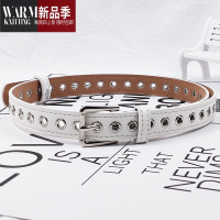 SHANCHAO白色腰带简约百搭时尚全孔针扣装饰牛仔裤酷ins欧美风学生皮带女