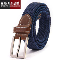 SHANCHAO皮带女ins风无孔帆布简约百搭腰带女方扣弹力编织带细款牛仔裤带