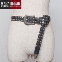 SHANCHAO铆钉朋克风腰带皮带针扣2018新款潮流女士金属装饰钉珠腰带