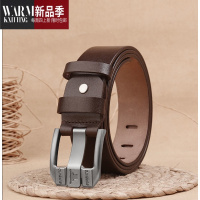 SHANCHAO头层男士打孔皮带裤腰带新款扁针扣无夹层纯结实耐用