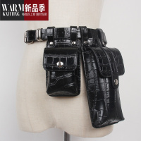 SHANCHAOins风皮带腰包欧美个性 嘻哈说唱朋克皮革腰带卡扣多包组合机车包
