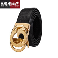 SHANCHAO潮男皮带金色自动扣新款合金字母皮带男中年腰带百搭时尚商务皮带