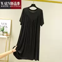 SHANCHAO大码连衣裙女莫代尔夏薄款加肥加大中长睡衣裙百褶家居裙宽松睡裙