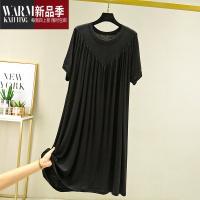 SHANCHAO连衣裙女夏大码短袖大摆裙宽松加肥百褶裙休闲家居裙套头圆领睡裙