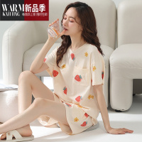 SHANCHAO睡衣女夏季睡裙带胸垫防凸点短袖套装新款可爱大码家居服短裤
