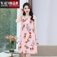 SHANCHAO棉绸睡裙夏季女连衣裙2022年新款绵绸妈妈中年人造棉大码睡衣无袖