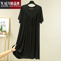 SHANCHAO夏大码睡衣睡裙女宽松大摆裙加肥百褶裙休闲短袖家居裙过膝连衣裙