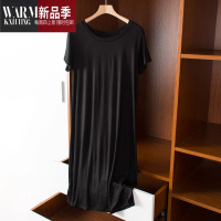 SHANCHAO莫代尔套头睡衣短袖连衣裙女夏季大码宽松圆领家居睡裙纯色a字裙