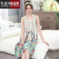 SHANCHAO夏季睡衣女士性感吊带睡裙梭织绸人造棉加长款绵绸睡裙家居服