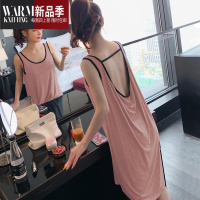 SHANCHAO纯色无袖大码300斤睡裙女夏宽松甜美背心裙中长款吊带睡衣夏薄款