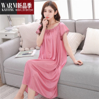 SHANCHAO女士睡裙夏季冰丝睡衣家居服加大码加肥码春天长裙胖妹妹性感睡裙