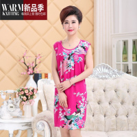 SHANCHAO夏季绵绸女士睡裙人造棉布大码睡衣中老年棉绸妈妈装连衣裙家居服