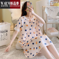 SHANCHAO睡衣女夏季薄款宽松大码睡裙女长款棉绸可外穿花边韩版夏天连衣裙