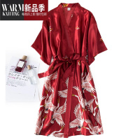 SHANCHAO新娘晨袍婚礼伴娘红色结婚睡衣女夏季冰丝薄款性感睡裙款睡袍