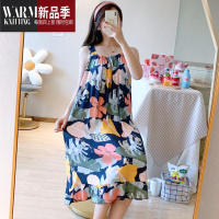 SHANCHAO夏季吊带女生可爱卡通绸大码宽松睡裙东方绸水洗布孕妇裙可穿