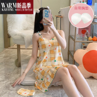 SHANCHAO睡裙女夏季性感带胸垫吊带裙学生可爱夏天薄款宽松连衣裙睡衣
