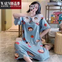 SHANCHAO睡裙女夏季短袖睡衣娃娃领薄款宽松加大码200斤孕妇家居服女