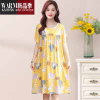 SHANCHAO棉绸连衣裙女夏外穿小个子短袖时尚洋气大摆睡裙妈妈年轻2022新款
