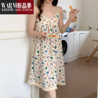 SHANCHAO睡衣女款夏季带胸垫透气棉纱吊带睡裙甜美可爱童趣风家居服连衣裙